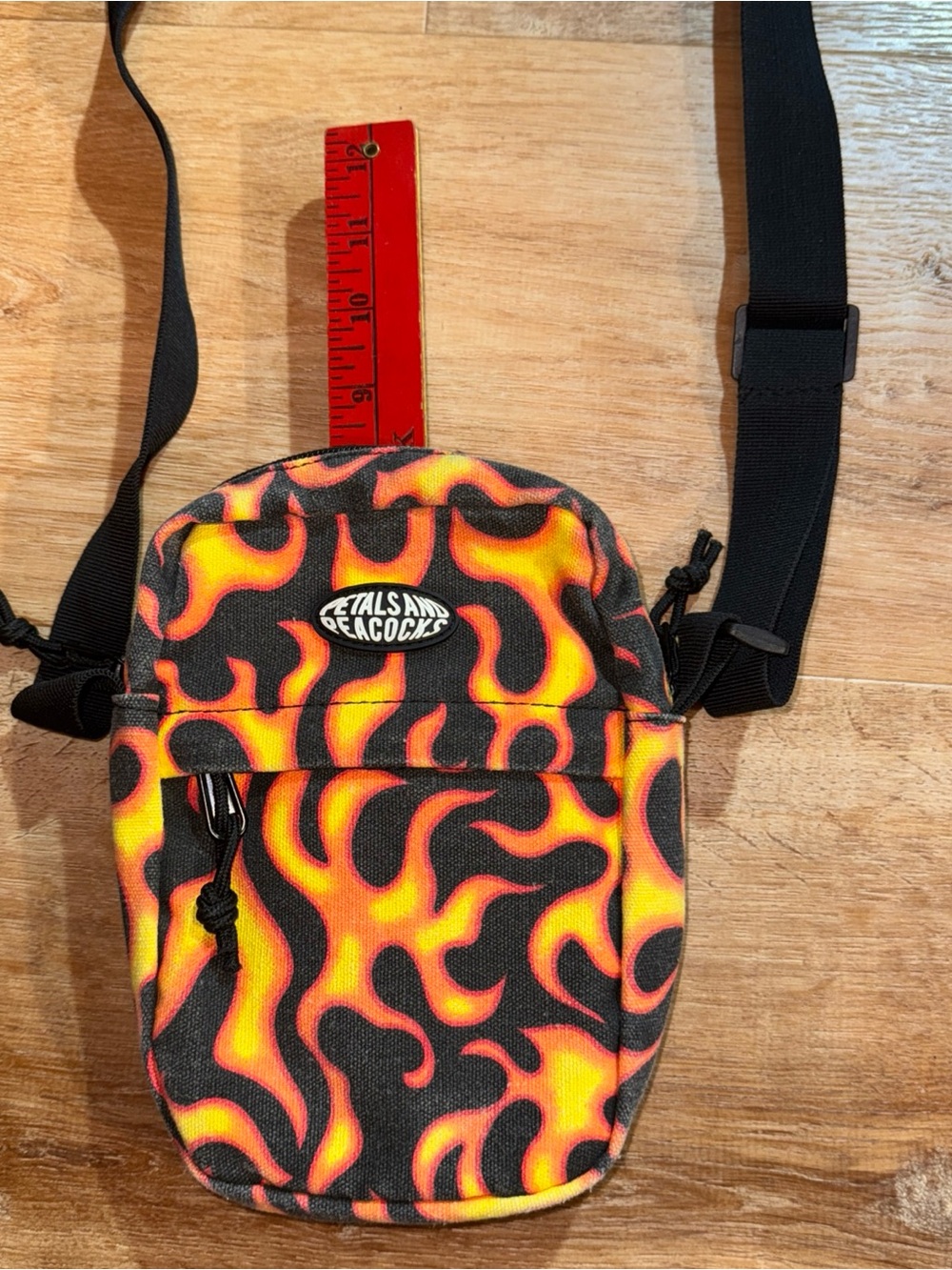 Petals and Peacocks Flame On Skate Sling 8in Punk grunge Canvas Crossbody Bag 8’